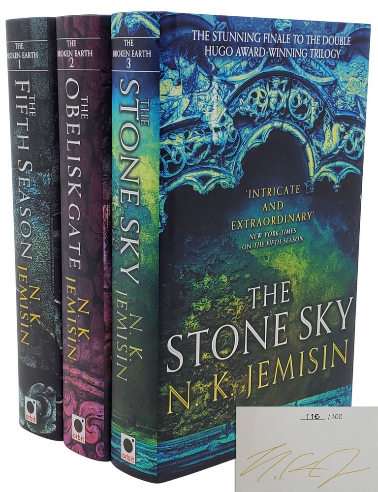 #10788 The Broken Earth Trilogy: The Fifth Season, Book 1; The Obelisk Gate, Book 2; The Stone Sky, Book 3. N. K. Jemisin.